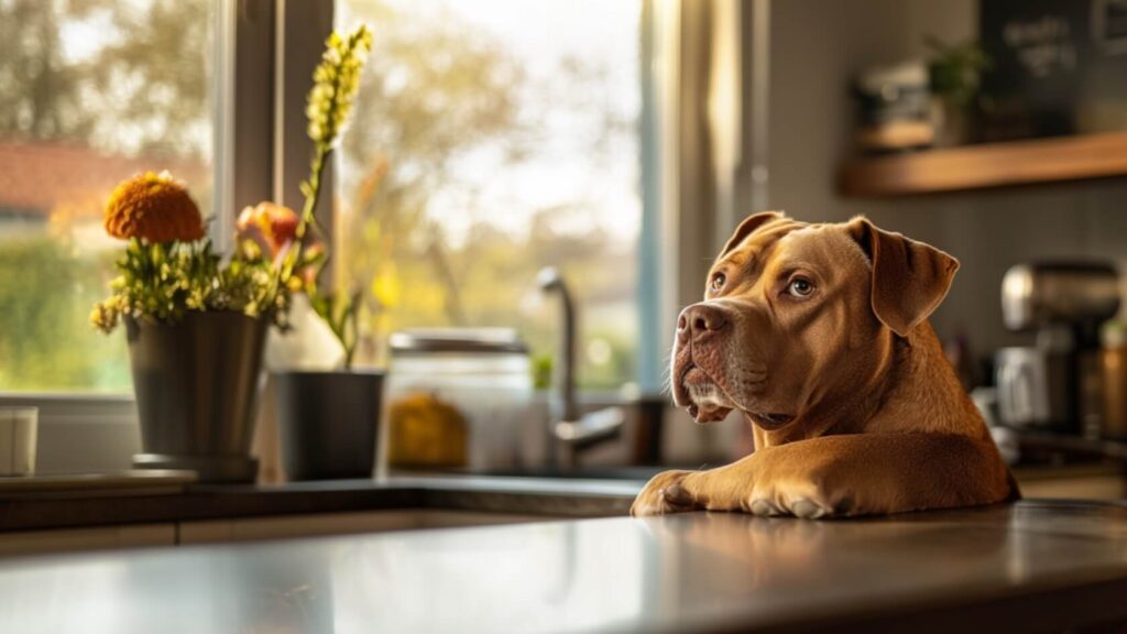 Hond wacht op zijn eten